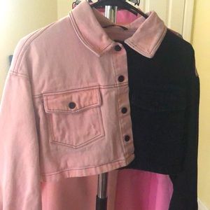 Split color cropped Jean jacket